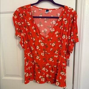 Old Navy Red/Orange Floral Top